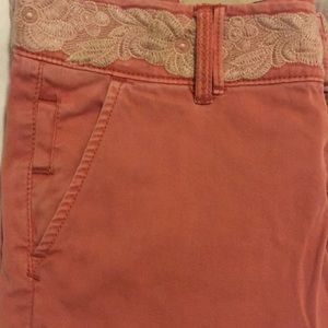 Coral cropped Anthropologie jeans